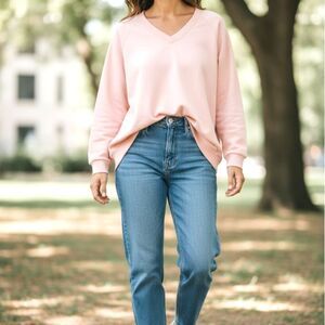 78 & Sunny Blush Pink Modal V-Neck Long Sleeve Oversized Sweatshirt Size Medium